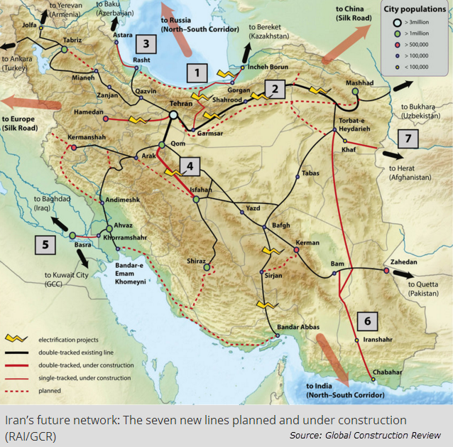 Iran's Rail Freight Routes in 2016